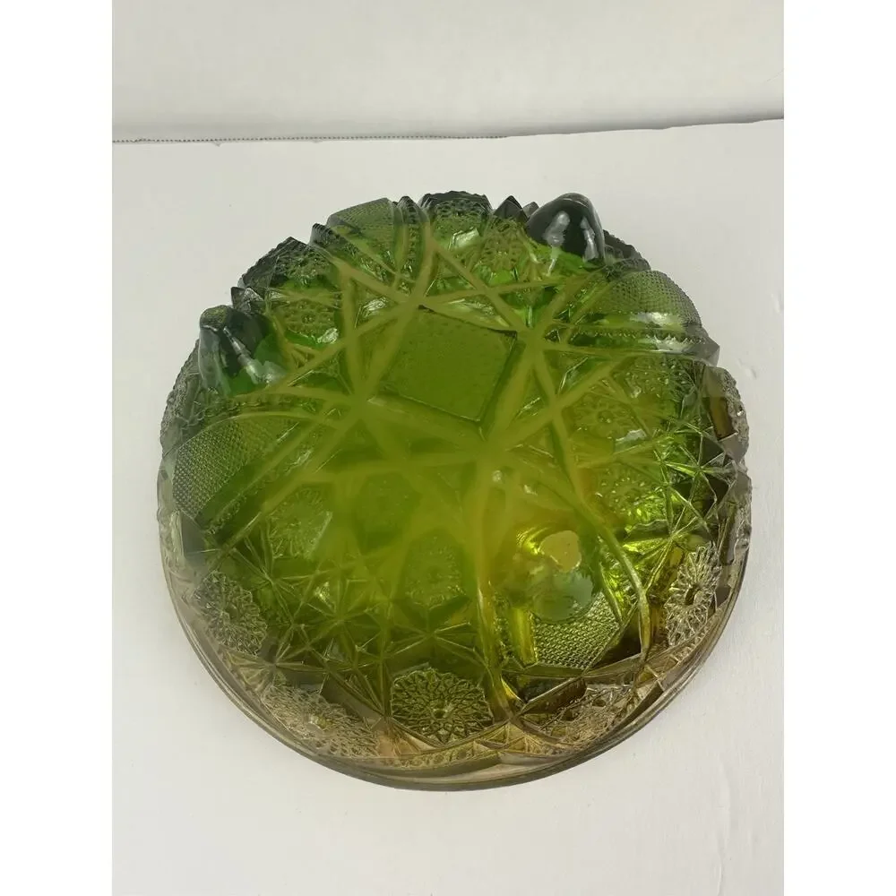 Vintage McKee Carnival Glass Yellow & Green 3 Footed Candy Dish Retro Decor